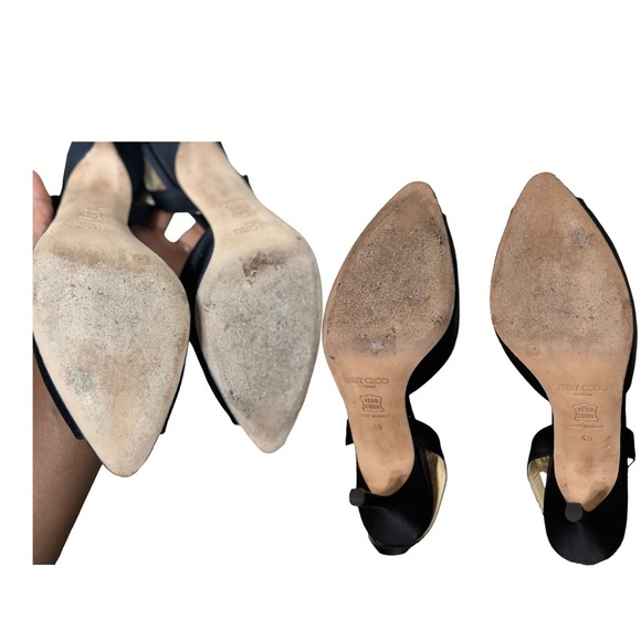 Jimmy Choo Crystal Embellished Open Toe sling Back Satin Shoes BLK EU40 … - Picture 8 of 11
